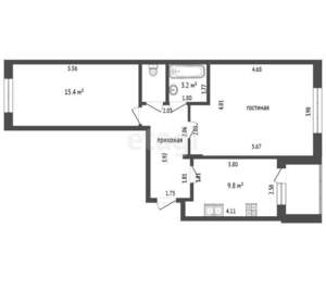 2-к квартира, вторичка, 57м2, 1/3 этаж
