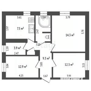 3-к квартира, вторичка, 66м2, 2/4 этаж