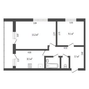 2-к квартира, вторичка, 43м2, 1/2 этаж