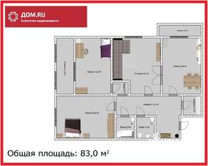 3-к квартира, вторичка, 83м2, 1/6 этаж