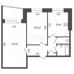 2-к квартира, вторичка, 46м2, 2/9 этаж