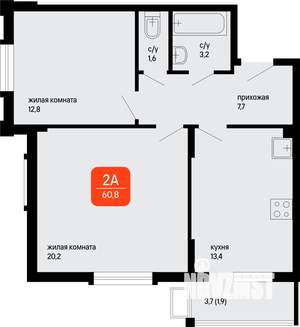 2-к квартира, строящийся дом, 61м2, 1/3 этаж