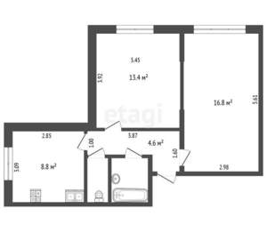 2-к квартира, вторичка, 49м2, 1/3 этаж