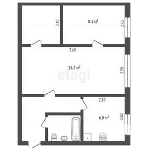 2-к квартира, вторичка, 43м2, 1/5 этаж