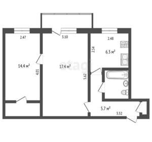 2-к квартира, вторичка, 46м2, 4/5 этаж