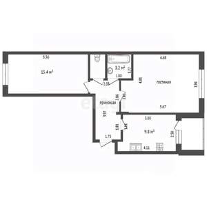 2-к квартира, вторичка, 57м2, 1/3 этаж